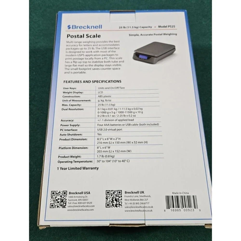 NEW Electronic DIGITAL Postal Scale Brecknell PS25 25 lb x .2 lb Grey portion
